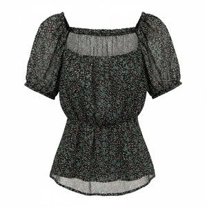 Zara Black Puff Sleeve Square Neck Floral Blouse